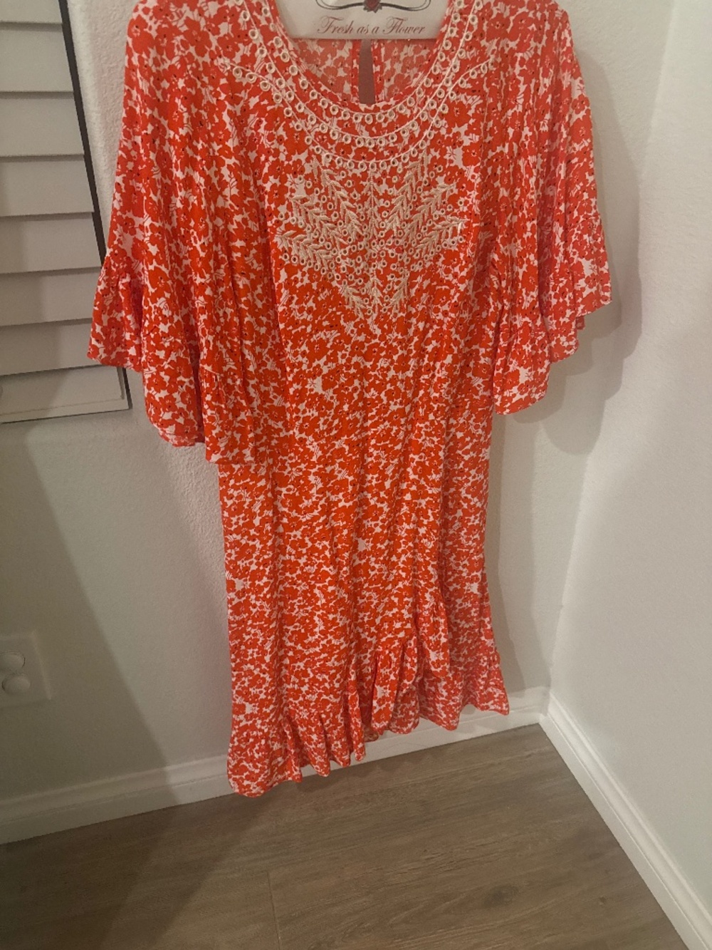 Orange floral white dress Size Small
